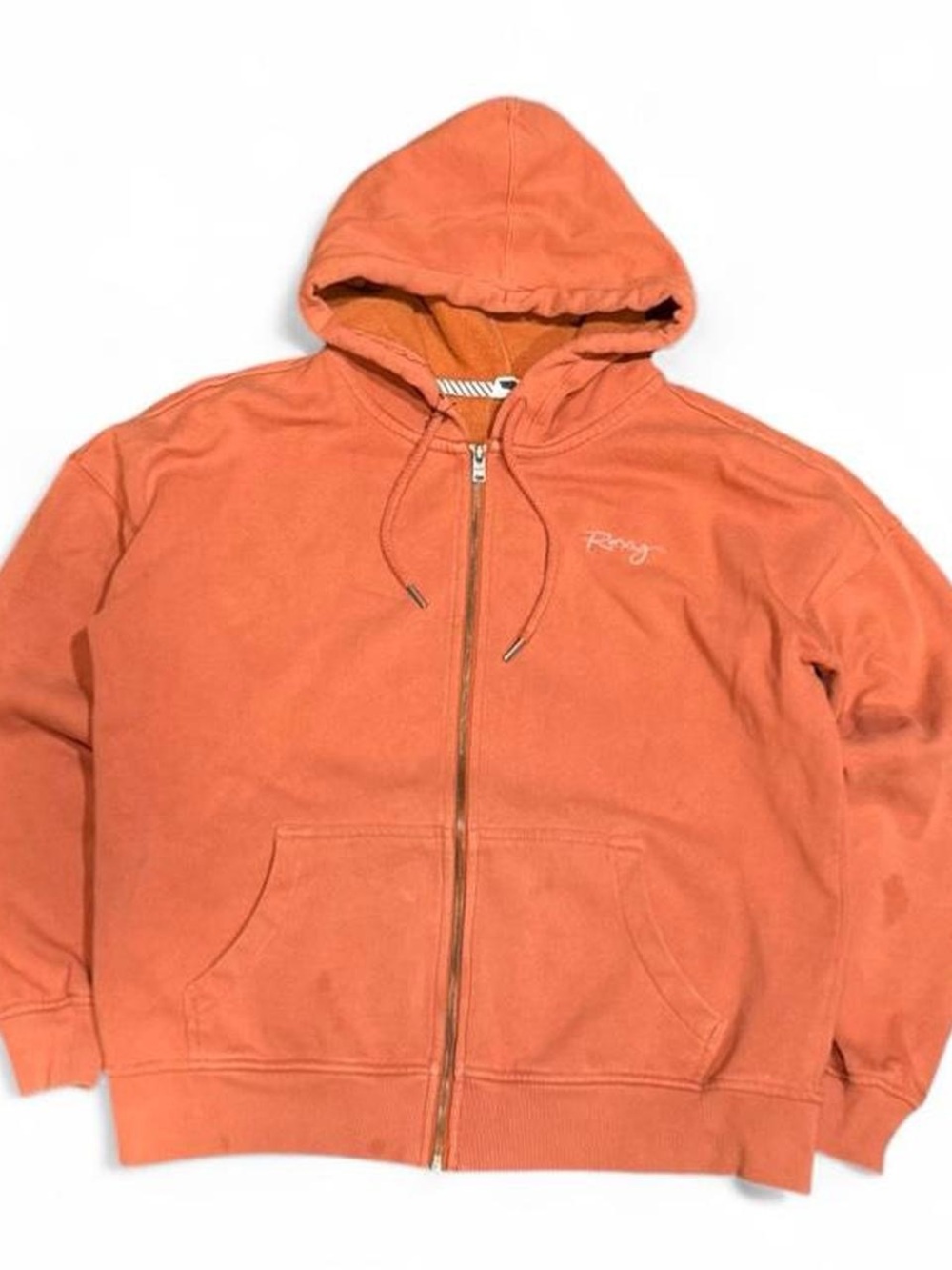 Y2K Roxy Embroidered Logo Orange Boxy Cropped Zip Up Hoodie